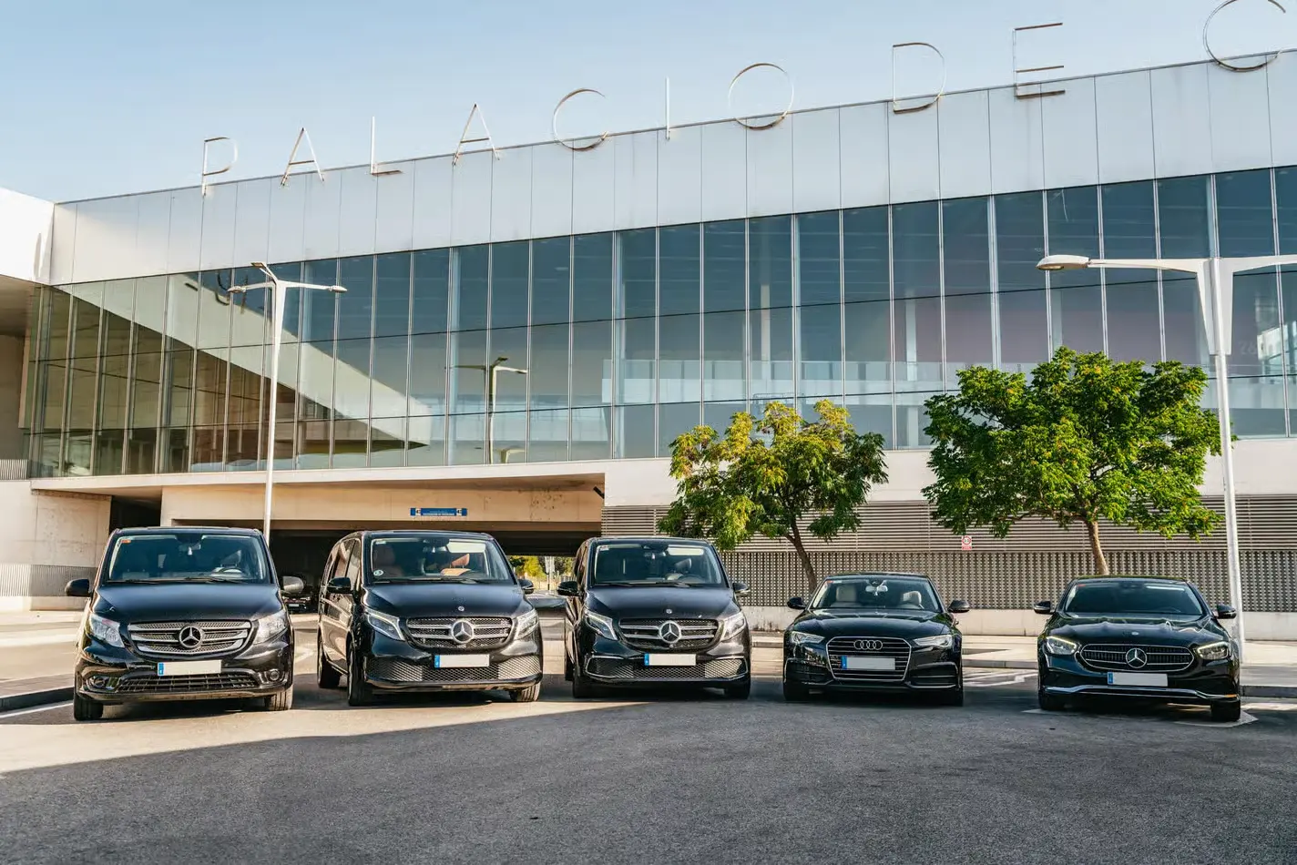 Private transfer car waiting outside the arrivals hall at Seville Airport, Spain