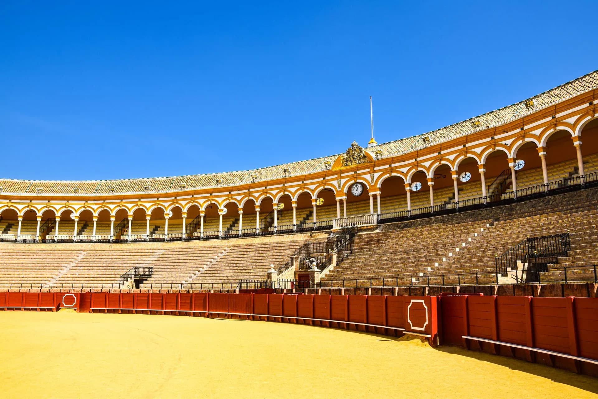 The Baroque arena of the Plaza de Toros de la Real Maestranza bullring in Seville, Spain